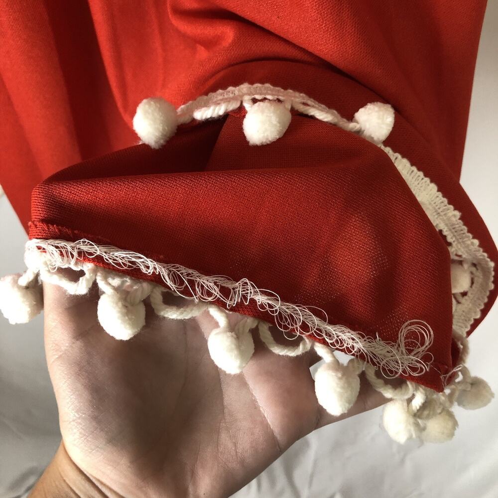 Red Midi Skirt White Pom-Pom Trim 1960s Mid Length Vintage Size 16 / Medium - Picture 6 of 9
